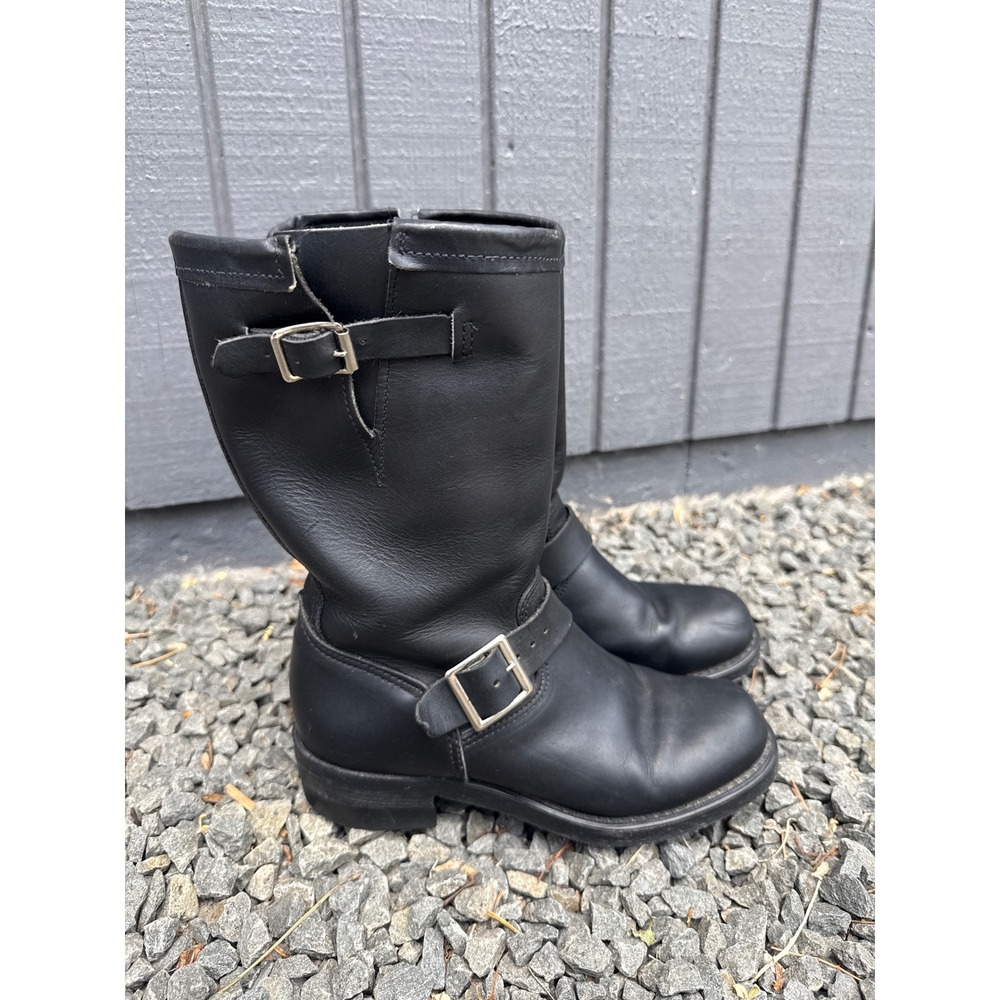 Vintage Georgia Boot Womens Black Leather Engineer G3767 Biker Moto Mid 6.5 M